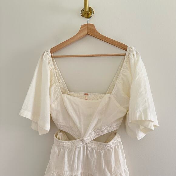 Free People Cross of Sunlight Cut Out Linen Mini Dress Ivory M - Picture 4 of 11